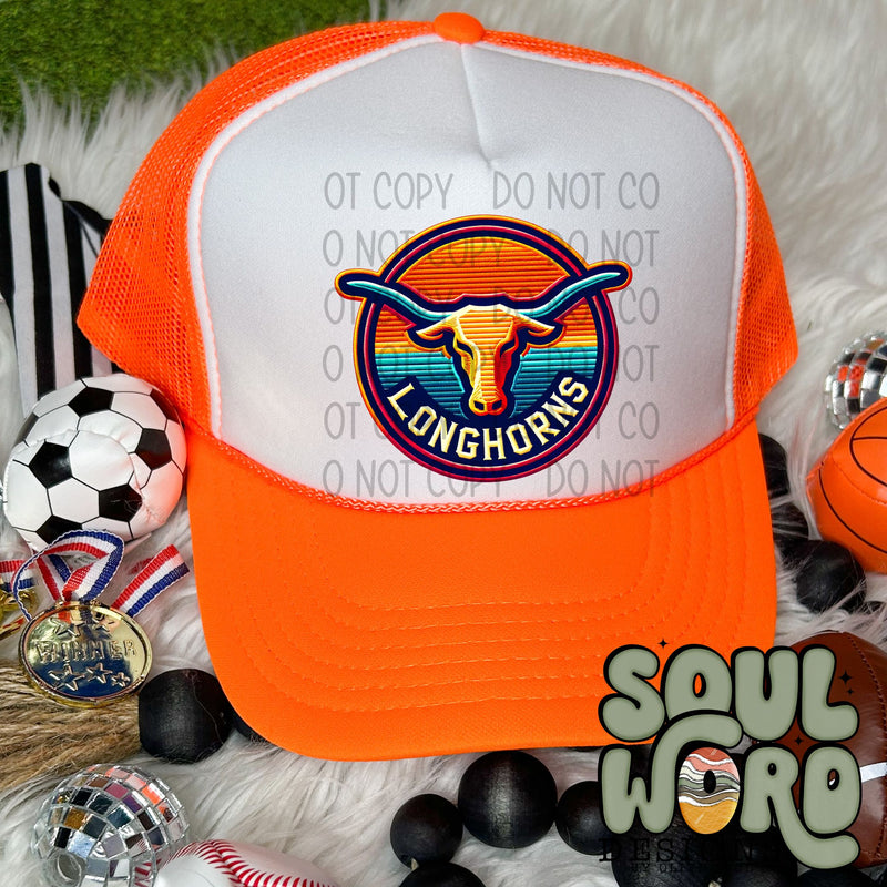 Neon Hat Patch Faux Embroidered Longhorns Mascot - DIGITAL DOWNLOAD