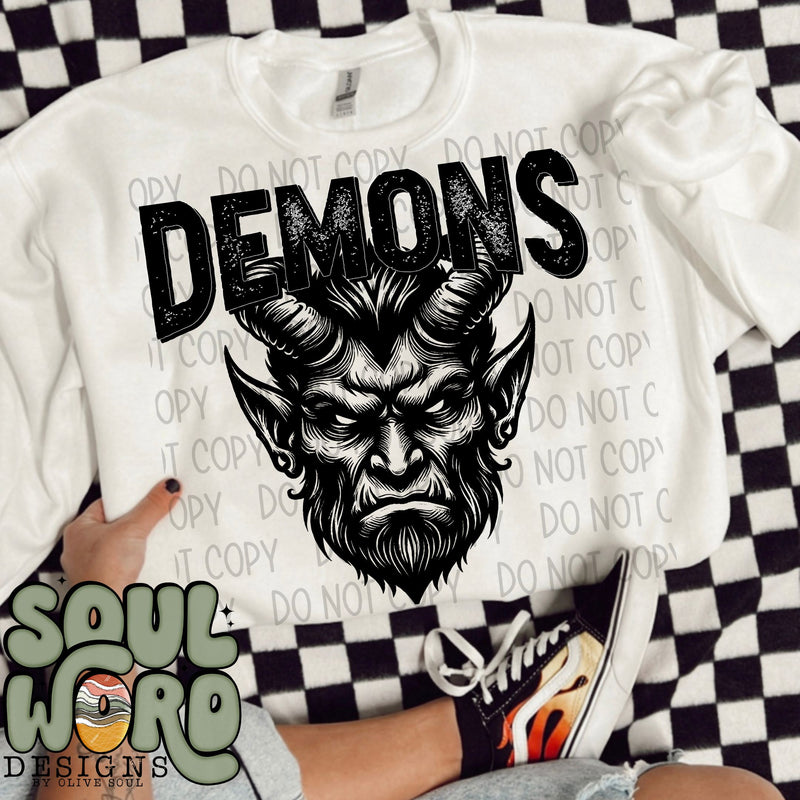 Demons Mascot Black & White - DIGITAL DOWNLOAD