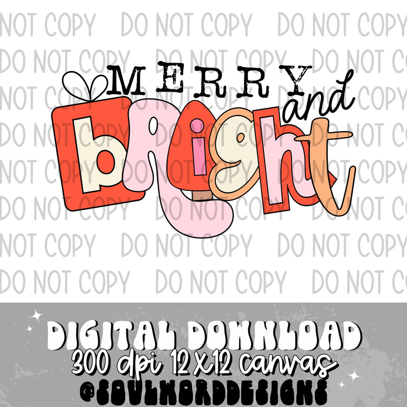 Merry and Bright Christmas Text - DIGITAL DOWNLOAD