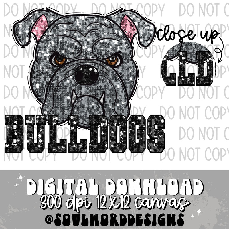 Gray Bulldogs Sequin Mascot - DIGITAL DOWNLOAD