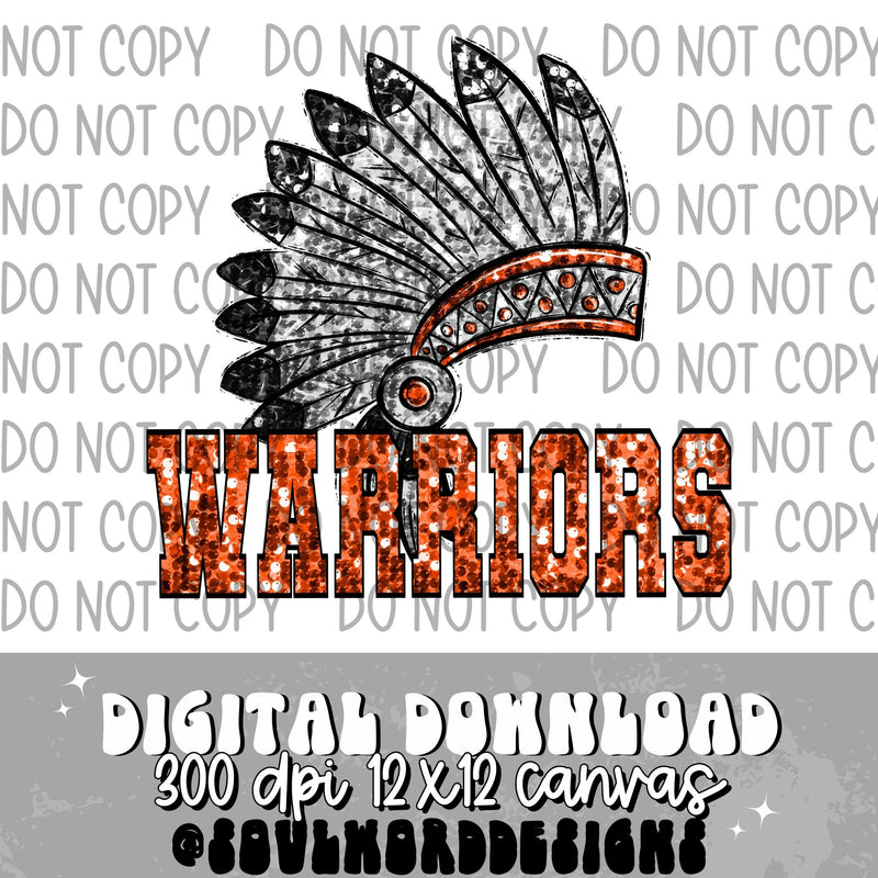 Warriors Head Dress Sequin Mascot - DIGITAL DOWNLOAD