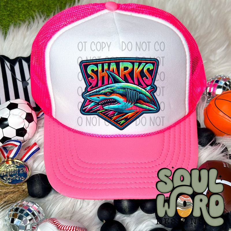 Neon Hat Patch Faux Embroidered Sharks Mascot - DIGITAL DOWNLOAD