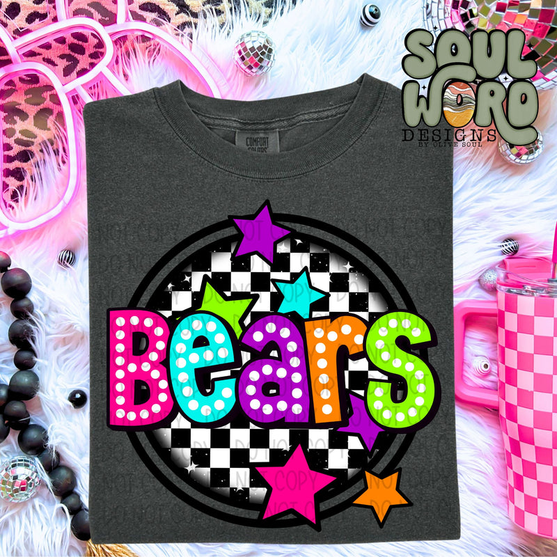 Bears Neon Marquee Checker Circle Mascot  - DIGITAL DOWNLOAD