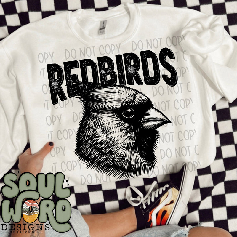Redbirds (cardinal) Mascot Black & White - DIGITAL DOWNLOAD