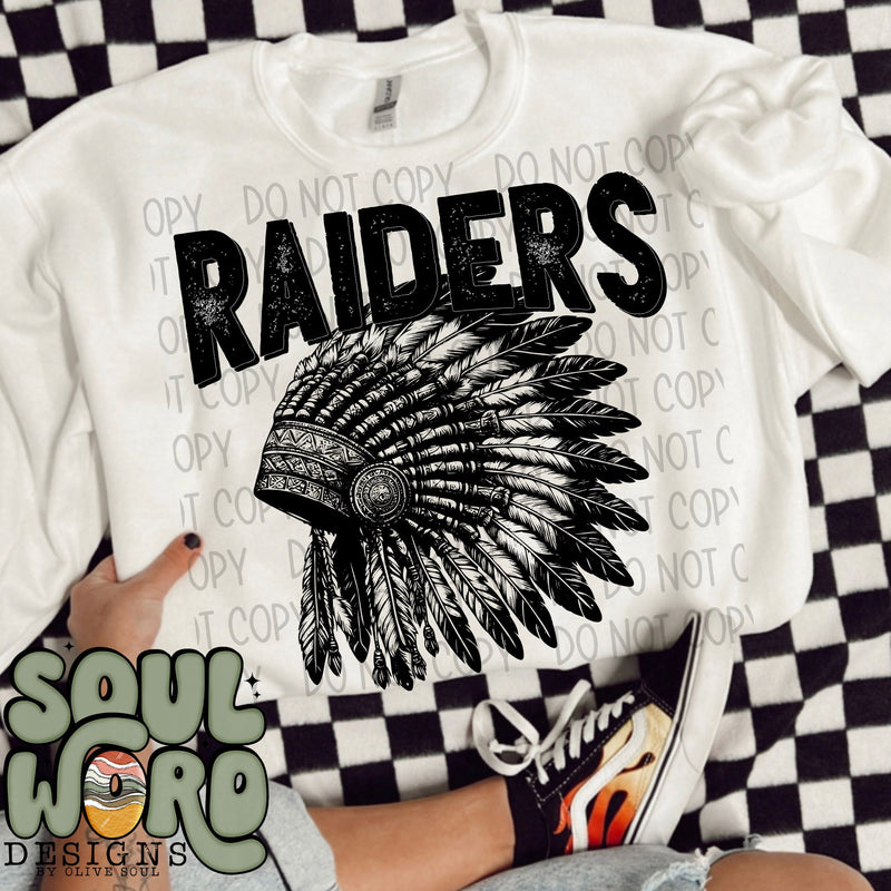 Raiders (head dress) Mascot Black & White - DIGITAL DOWNLOAD