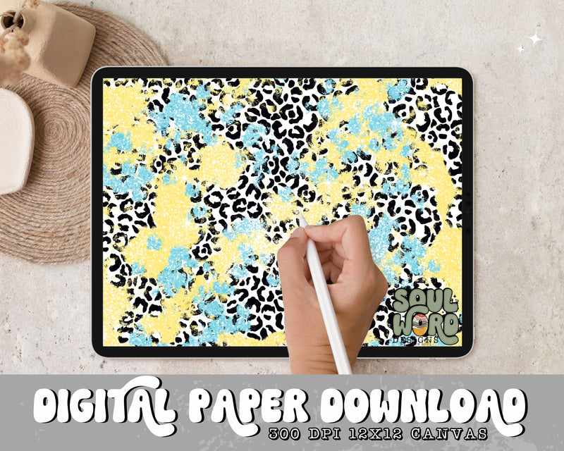 Yellow Baby Blue Glitter Mashup 12x12 Digital Paper Design - DIGITAL DOWNLOAD