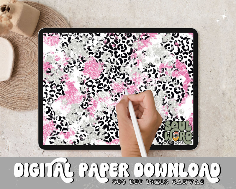Pink Gray Glitter Mashup 12x12 Digital Paper Design - DIGITAL DOWNLOAD