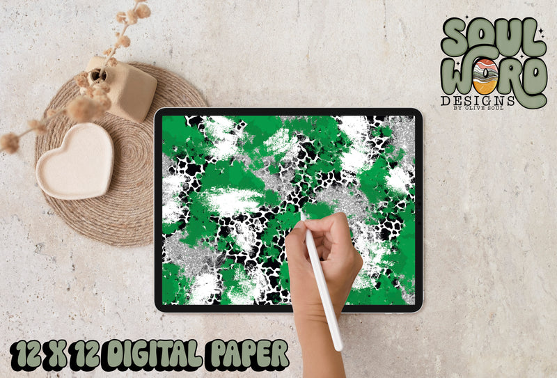 Kelly Green Silver Spots Mashup-12x12 Digital Paper Design - DIGITAL DOWNLOAD