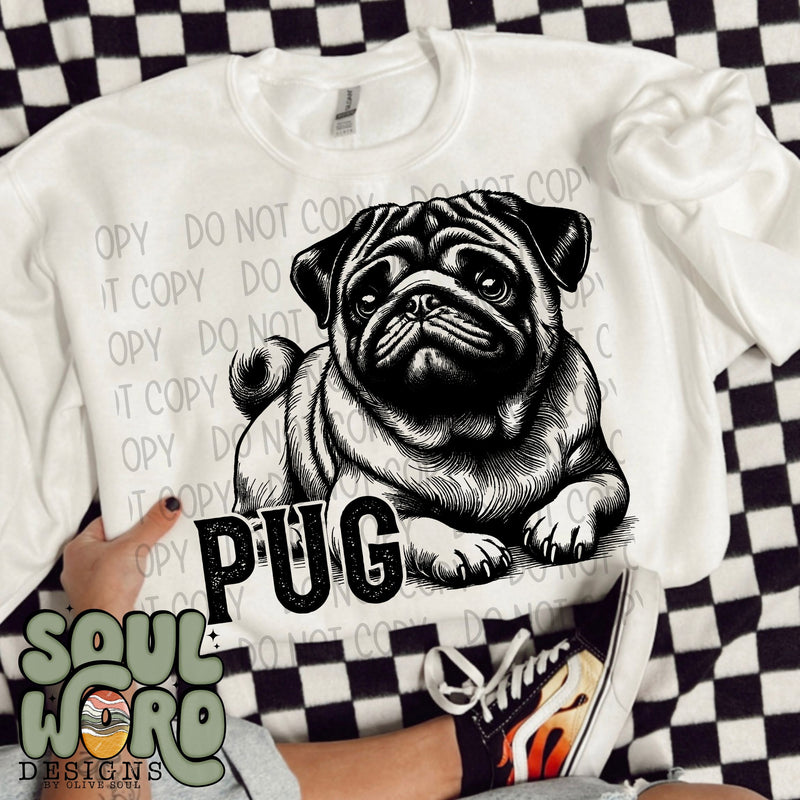 Pug Dog Portrait Single Color - DIGITAL DOWNLOAD