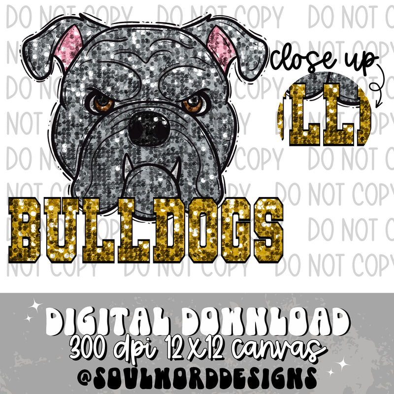 Gray Bulldogs Sequin Mascot - DIGITAL DOWNLOAD