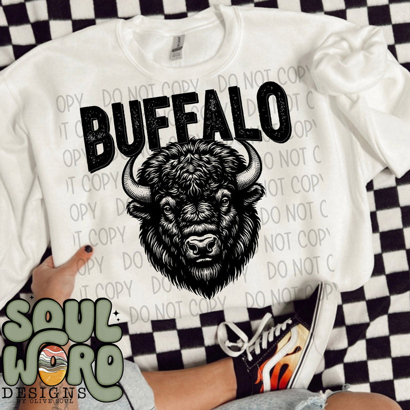 Buffalo (bison) Mascot Black & White - DIGITAL DOWNLOAD