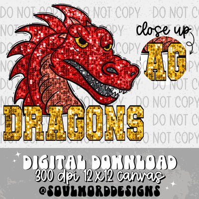 Red Dragon Sequin Mascot - DIGITAL DOWNLOAD