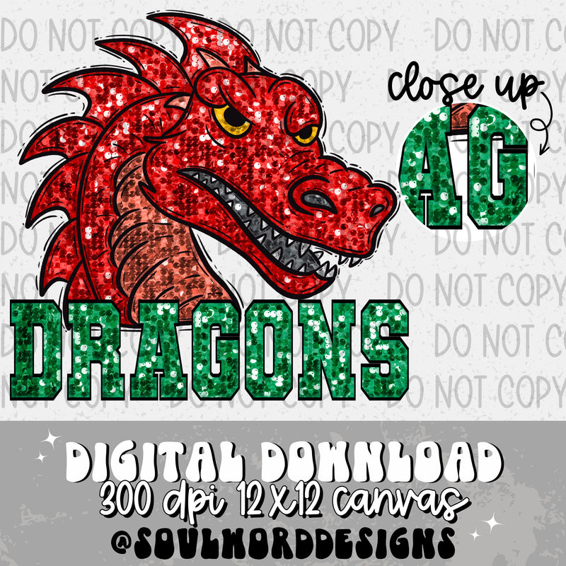 Red Dragon Sequin Mascot - DIGITAL DOWNLOAD