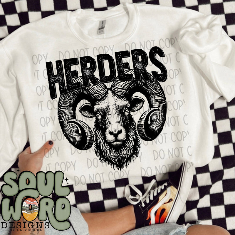 Herders Ram Mascot Black & White - DIGITAL DOWNLOAD