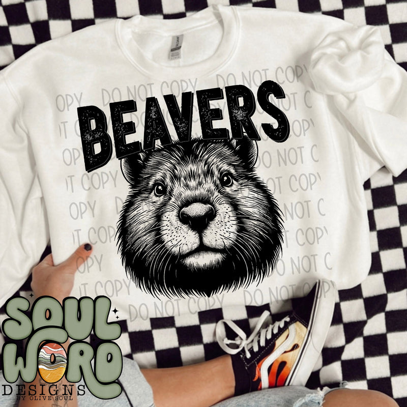 Beavers Mascot Black & White - DIGITAL DOWNLOAD