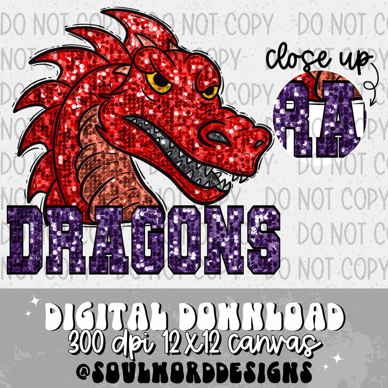 Red Dragon Sequin Mascot - DIGITAL DOWNLOAD