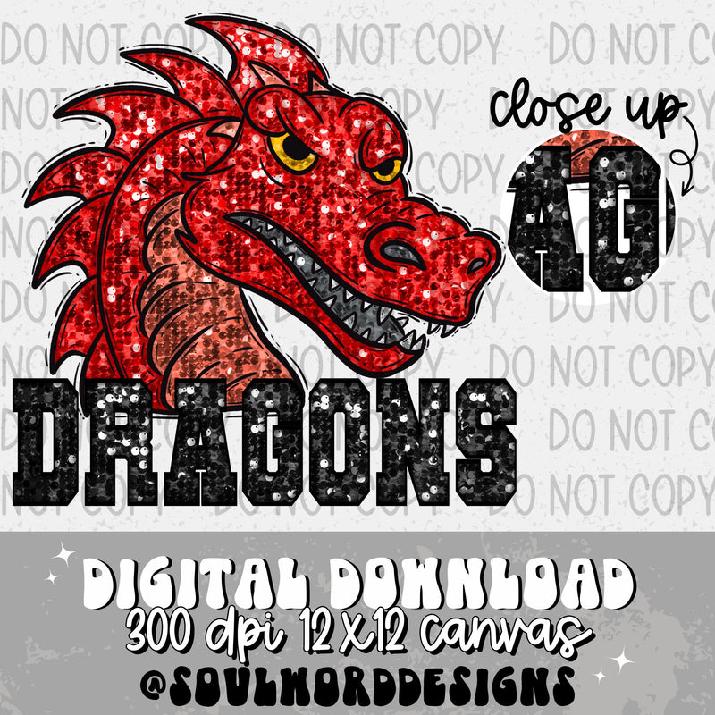 Red Dragon Sequin Mascot - DIGITAL DOWNLOAD