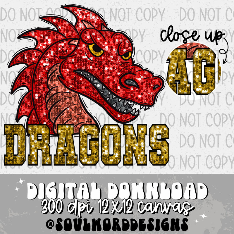 Red Dragon Sequin Mascot - DIGITAL DOWNLOAD