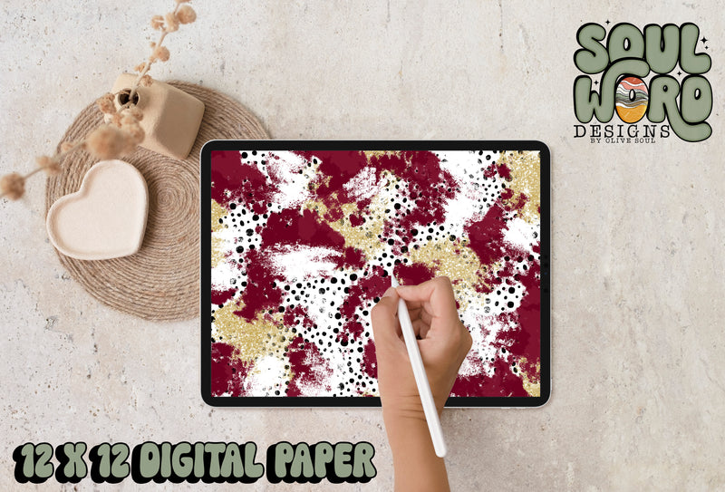 Maroon Gold Dalmatian Mashup-12x12 Digital Paper Design - DIGITAL DOWNLOAD