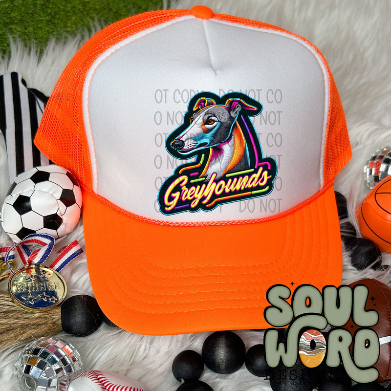 Neon Hat Patch Faux Embroidered Greyhounds Mascot - DIGITAL DOWNLOAD