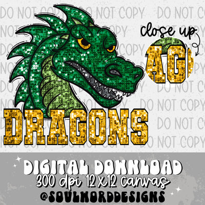 Green Dragon Sequin Mascot - DIGITAL DOWNLOAD