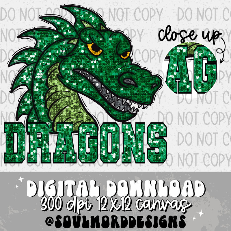 Green Dragon Sequin Mascot - DIGITAL DOWNLOAD