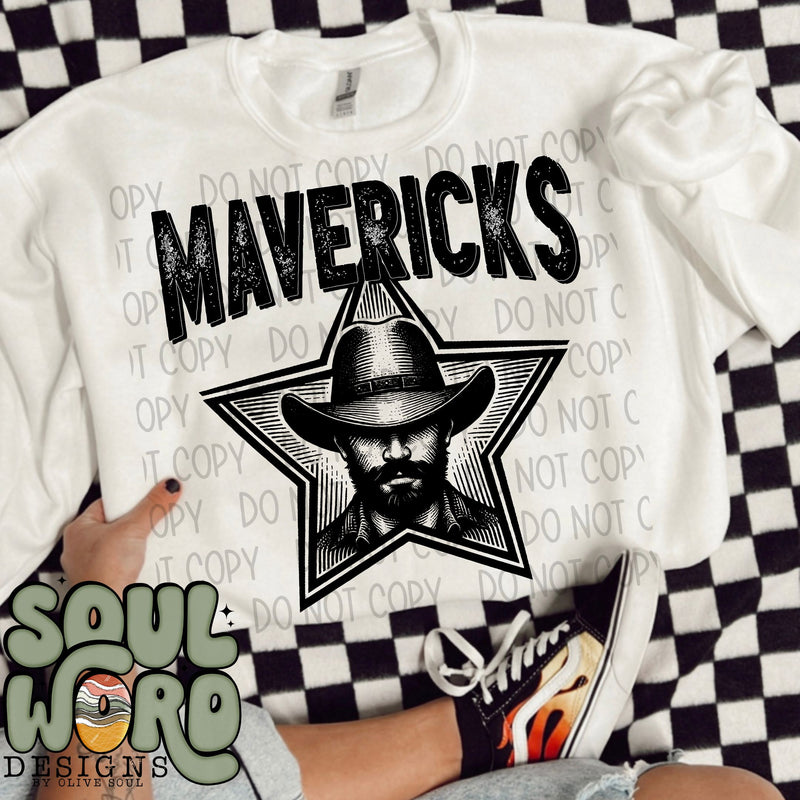 Mavericks Cowboy Star Mascot Black & White - DIGITAL DOWNLOAD