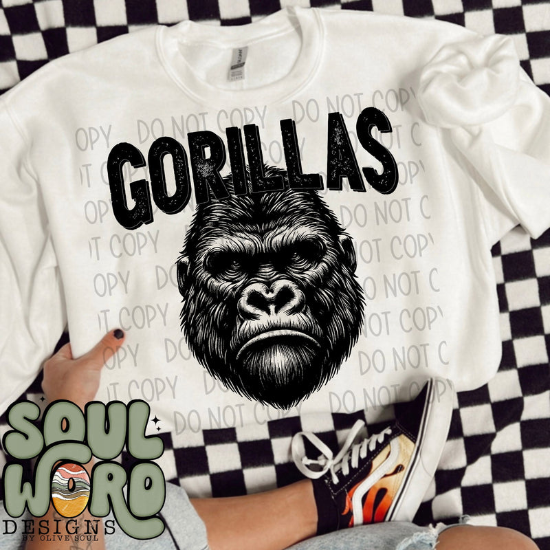 Gorillas Mascot Black & White - DIGITAL DOWNLOAD