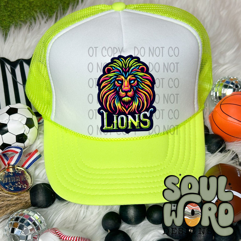 Neon Hat Patch Faux Embroidered Lions Mascot - DIGITAL DOWNLOAD