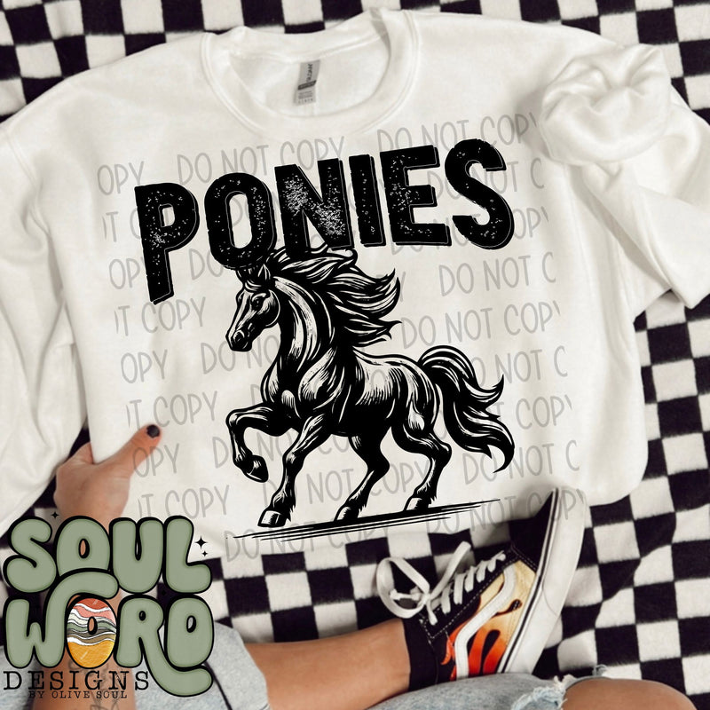 Ponies Mascot Black & White - DIGITAL DOWNLOAD