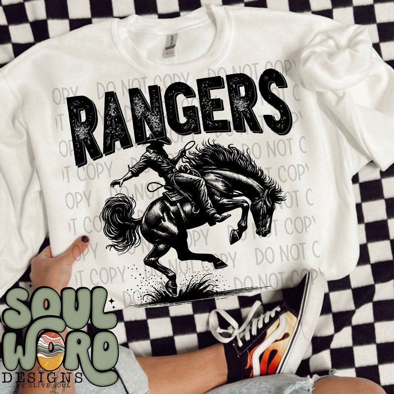 Rangers Cowboy Mascot Black & White - DIGITAL DOWNLOAD