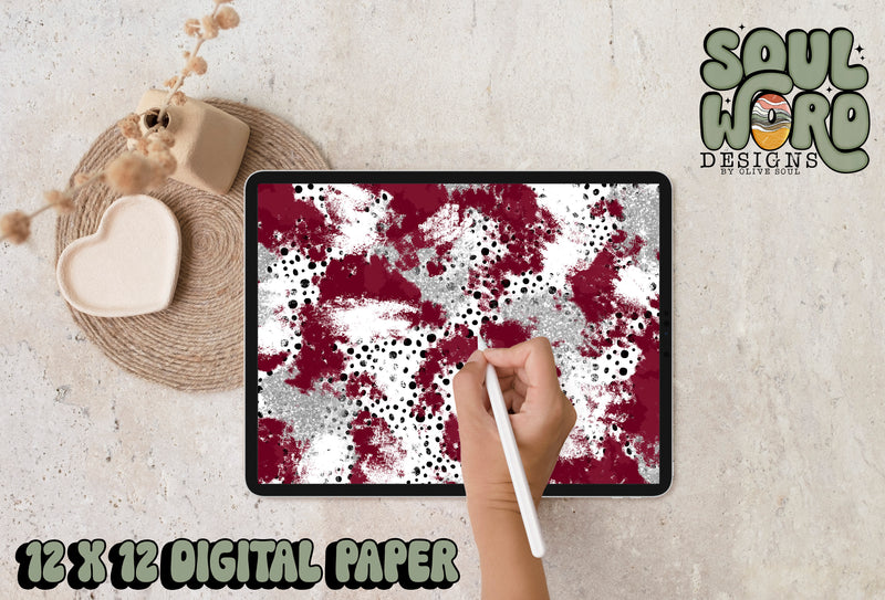 Maroon Silver Dalmatian Mashup-12x12 Digital Paper Design - DIGITAL DOWNLOAD