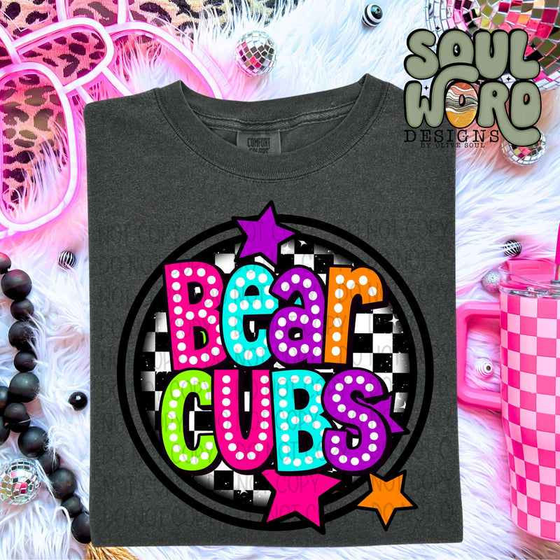 Bear Cubs Neon Marquee Checker Circle Mascot  - DIGITAL DOWNLOAD