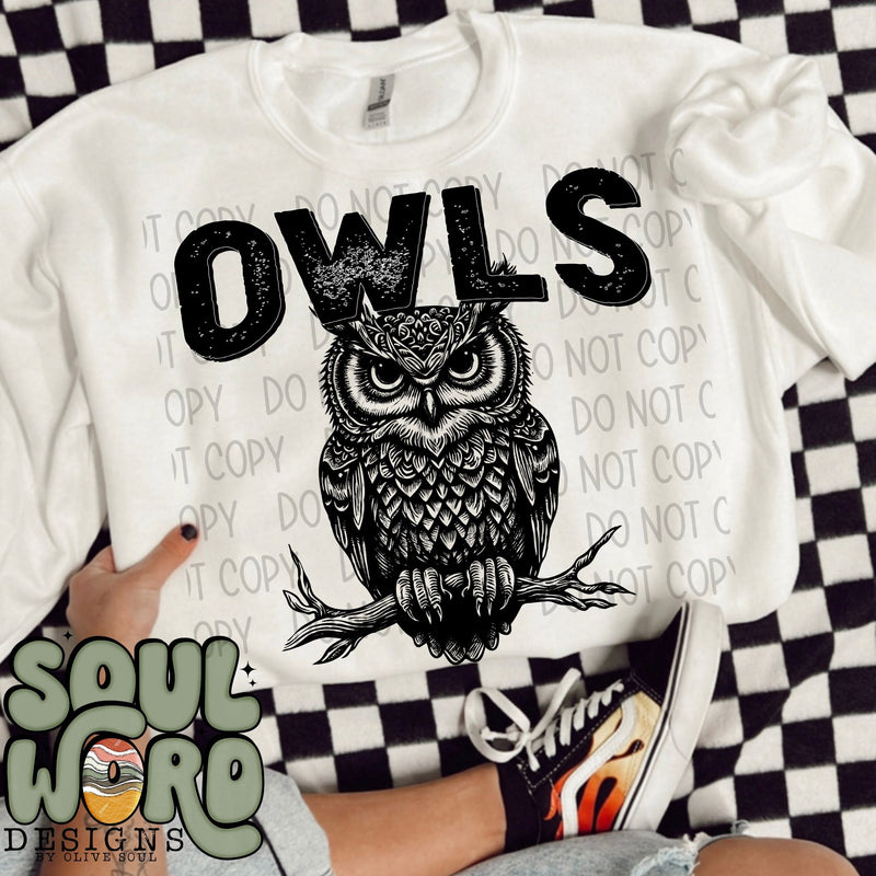 Owls Mascot Black & White - DIGITAL DOWNLOAD