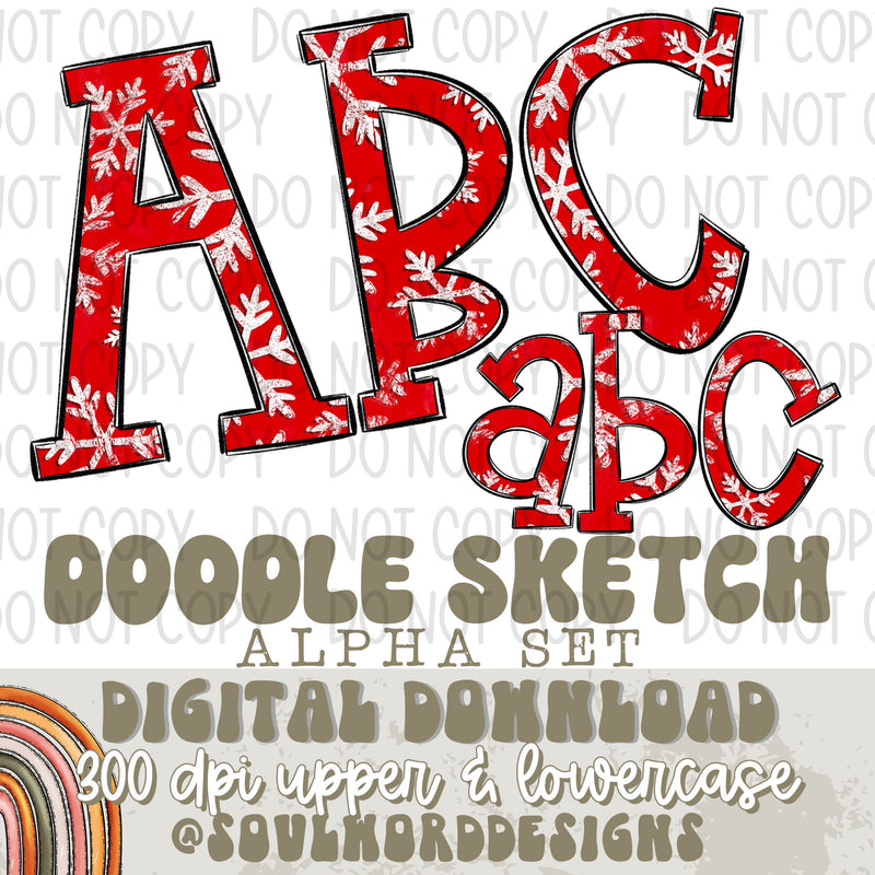 Doodle Sketch Red Snowflake Alpha Set - DIGITAL DOWNLOAD