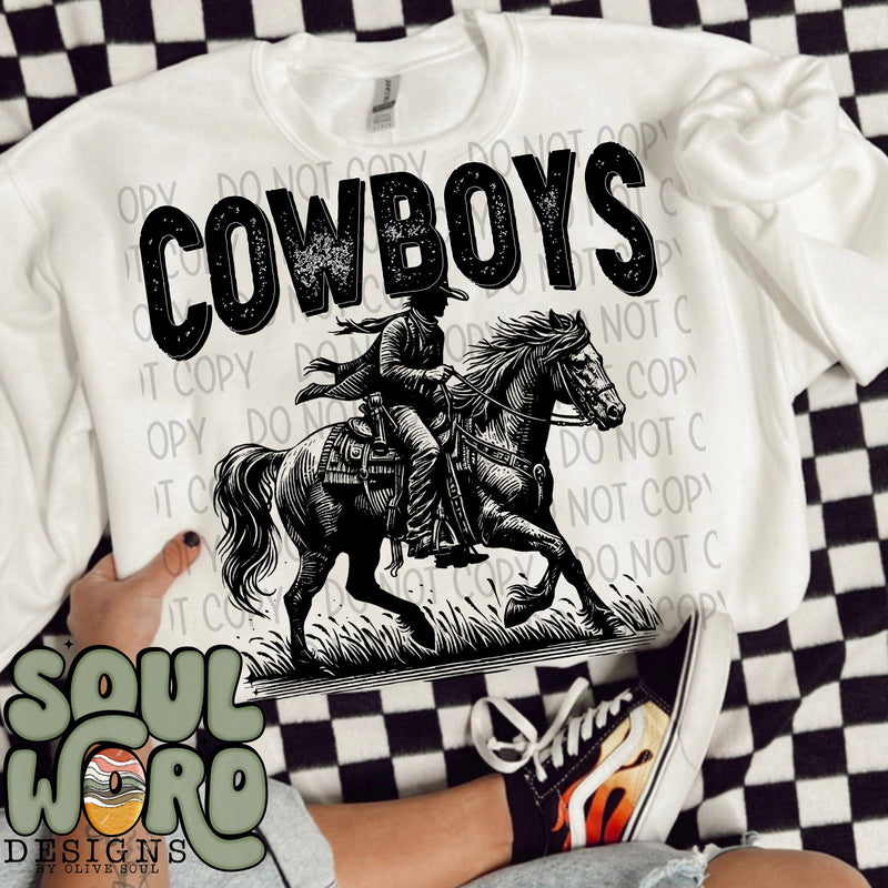 Cowboys Mascot Black & White - DIGITAL DOWNLOAD