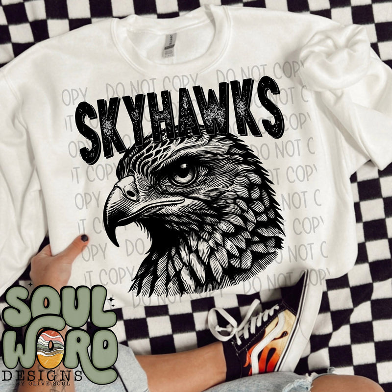 Skyhawks Mascot Black & White - DIGITAL DOWNLOAD