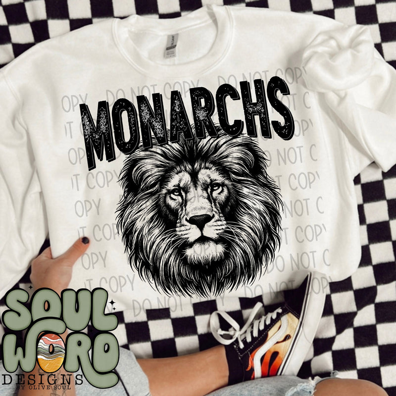 Monarchs Lion Mascot Black & White - DIGITAL DOWNLOAD