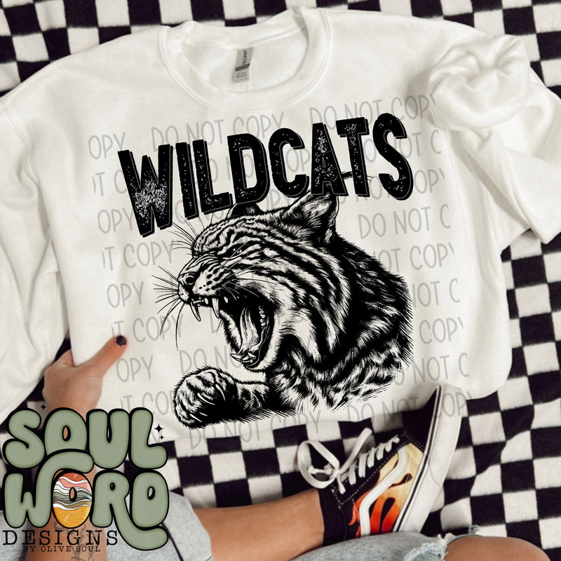 Wildcats Roaring Mascot Black & White - DIGITAL DOWNLOAD