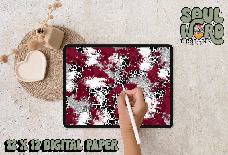 Maroon Silver Spots Mashup-12x12 Digital Paper Design - DIGITAL DOWNLOAD