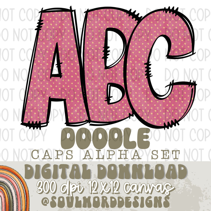 Pink Dot Spring Doodle Caps Alpha Set - DIGITAL DOWNLOAD