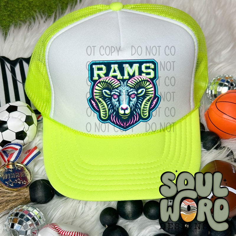 Neon Hat Patch Faux Embroidered Rams Mascot - DIGITAL DOWNLOAD
