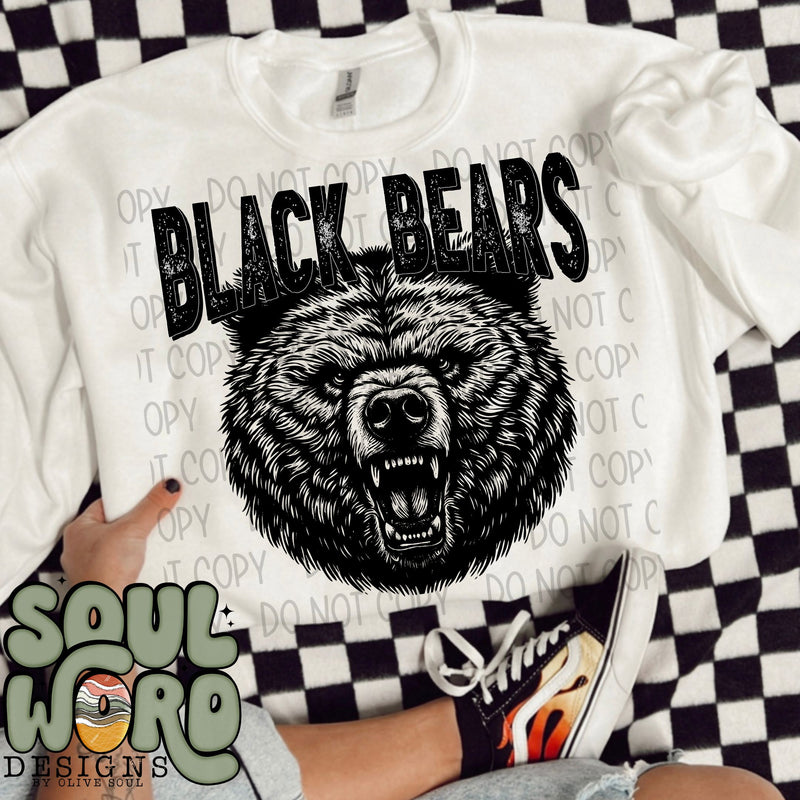 Black Bears Mascot Black & White - DIGITAL DOWNLOAD