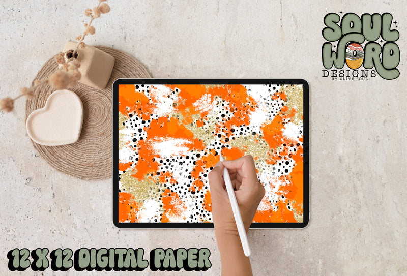 Orange Gold Dalmatian Mashup-12x12 Digital Paper Design - DIGITAL DOWNLOAD