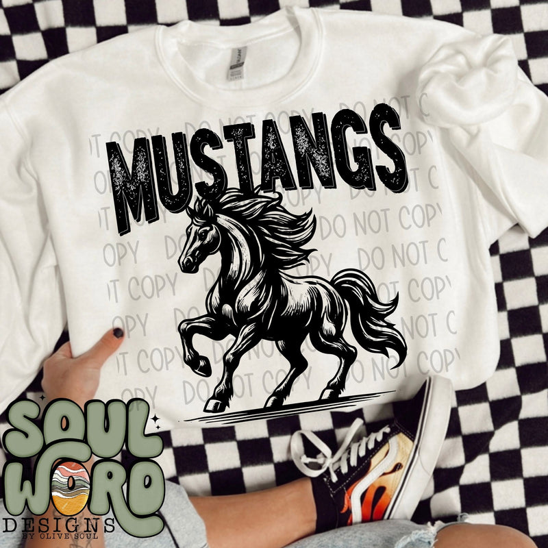 Mustangs Horse Mascot Black & White - DIGITAL DOWNLOAD