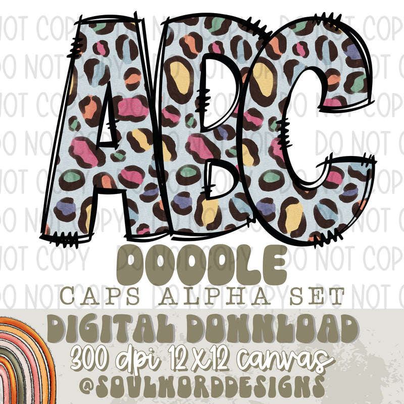 Spring Leopard Doodle Caps Alpha Set - DIGITAL DOWNLOAD