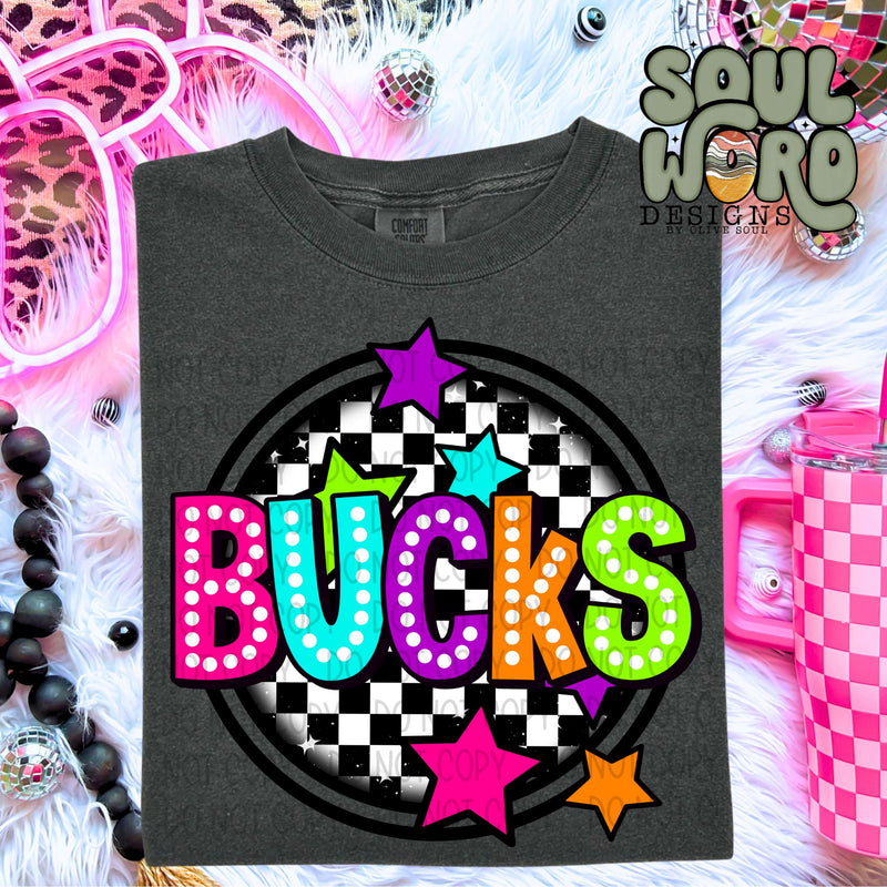 Bucks Neon Marquee Checker Circle Mascot  - DIGITAL DOWNLOAD