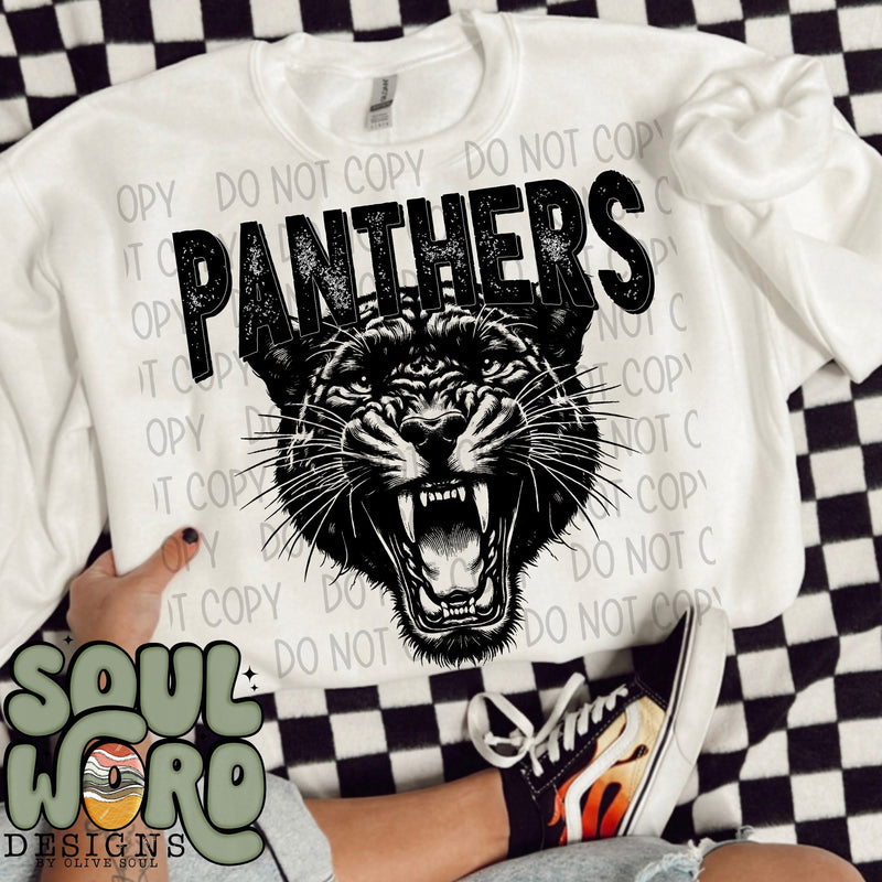 Panthers Roaring Mascot Black & White - DIGITAL DOWNLOAD