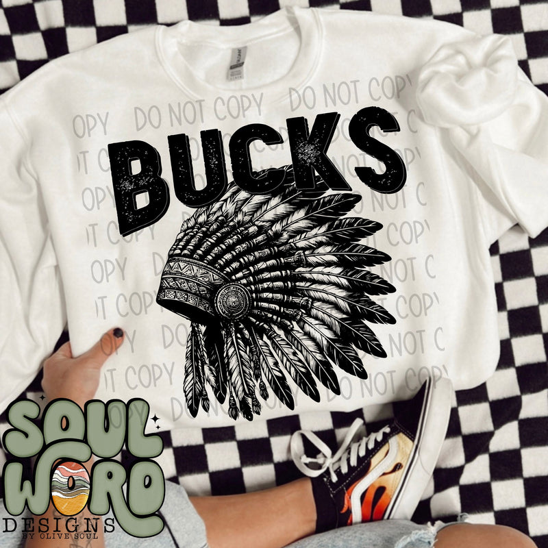 Bucks Head Dress Mascot Black & White - DIGITAL DOWNLOAD