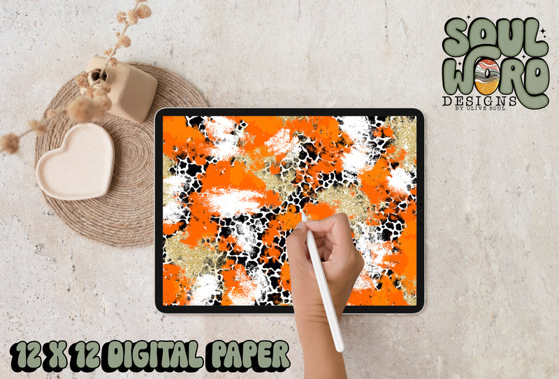 Orange Gold Spots Mashup-12x12 Digital Paper Design - DIGITAL DOWNLOAD